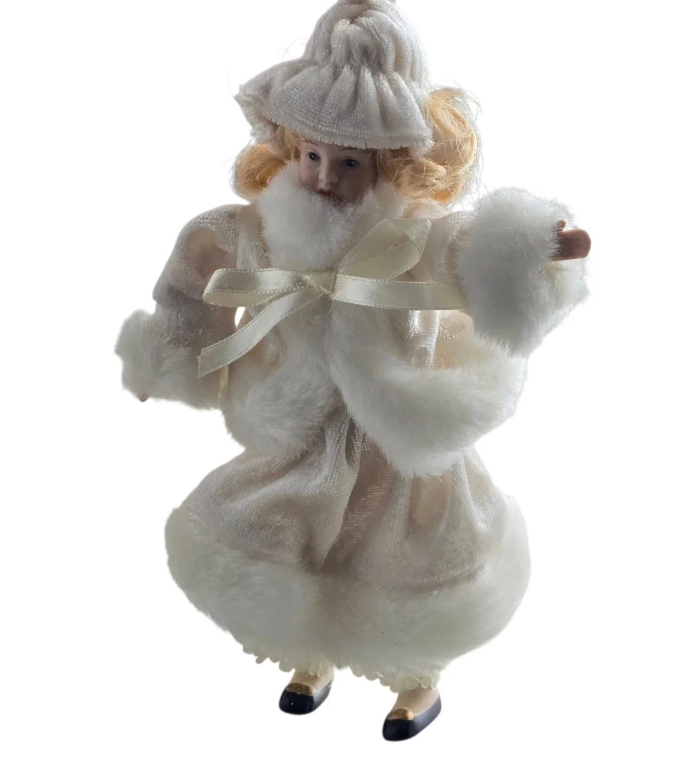 Cottagecore Victorian Winter Girl Ornament Porcelain Christmas Tree Decor